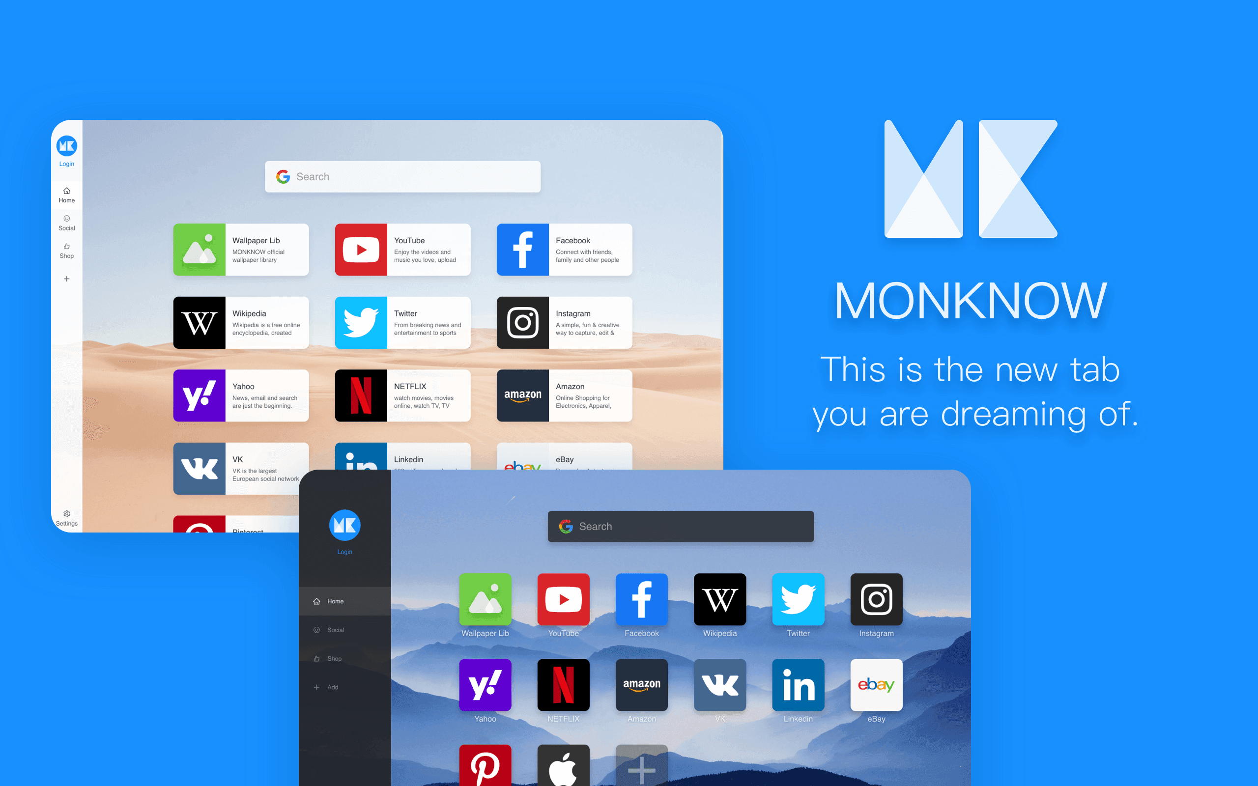 MONKNOW new tab interface